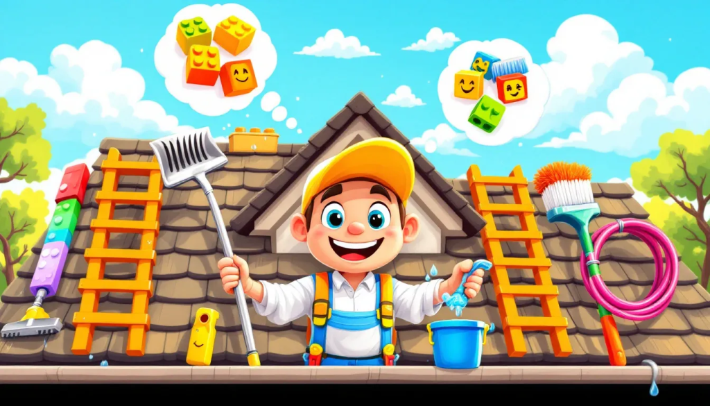 Essential tools used for roof and gutter cleaning.