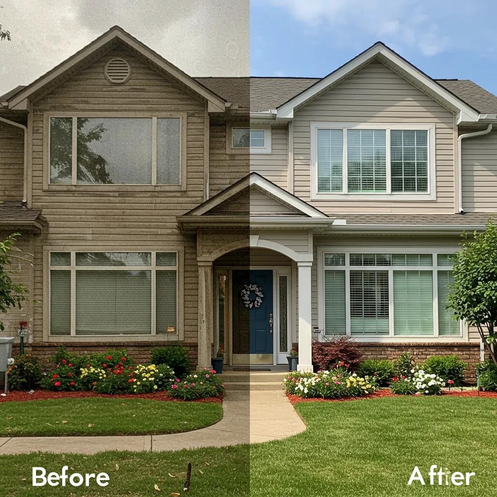 Before-and-after comparison of residential windows showcasing enhanced curb appeal