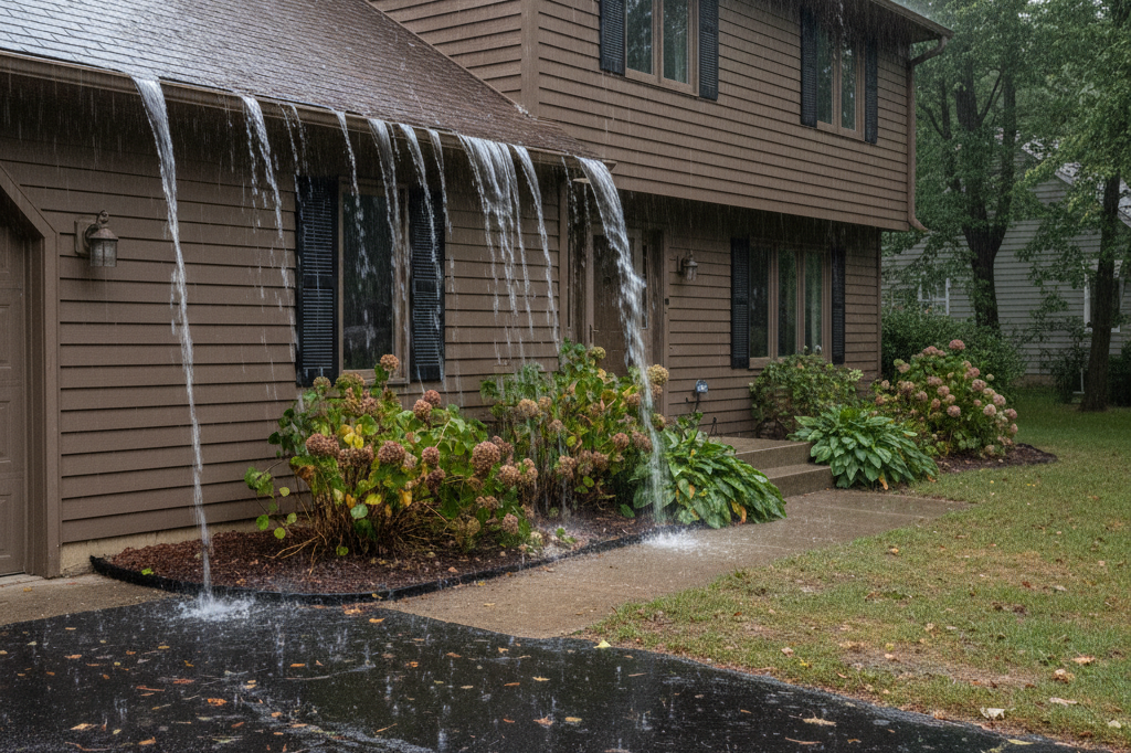 Gutter overflow and landscaping damage