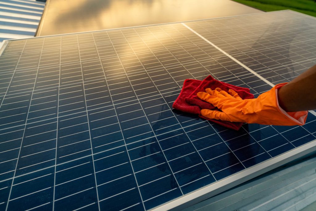 solar panel cleaning with cloth