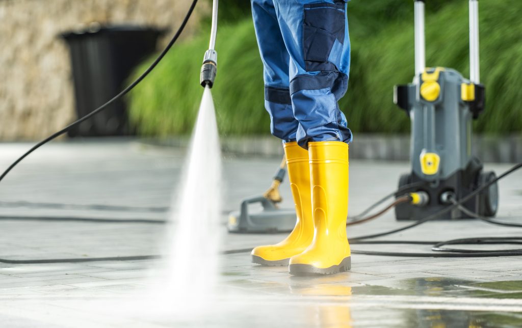 pressure washing a driveway