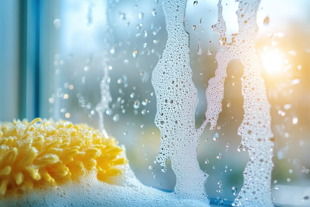 window washing with a sponge