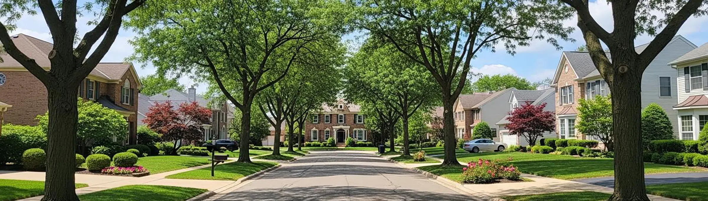 Tree-lined residential street in Glen Ellyn, Illinois