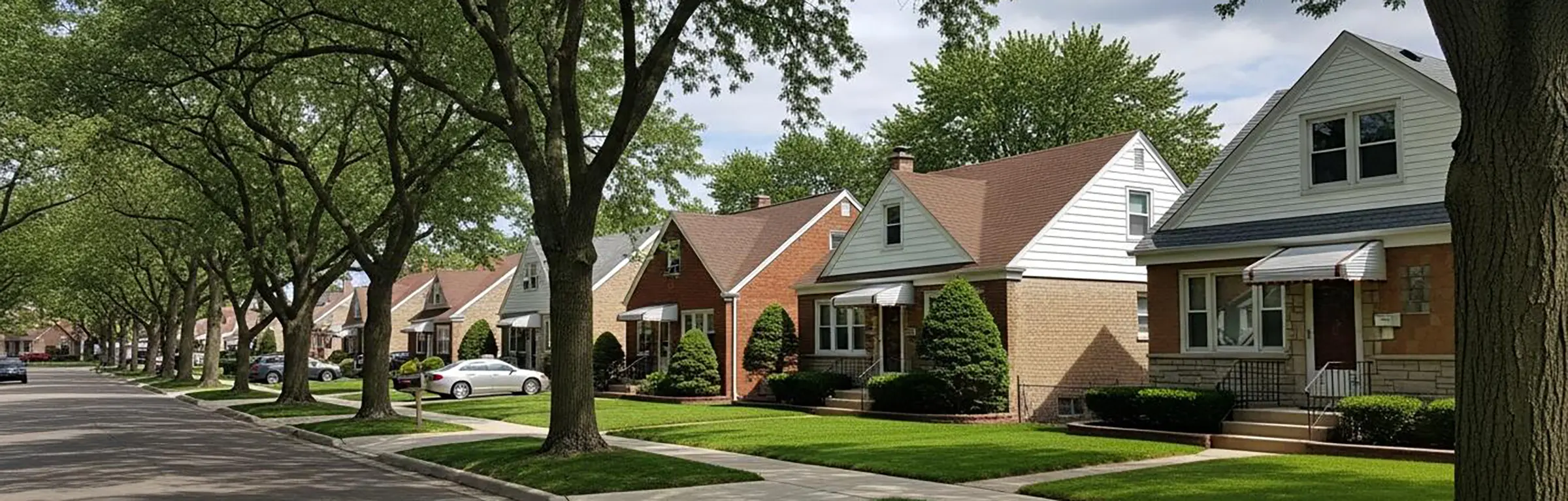 Tree-lined residential street in Harwood Heights, Illinois
