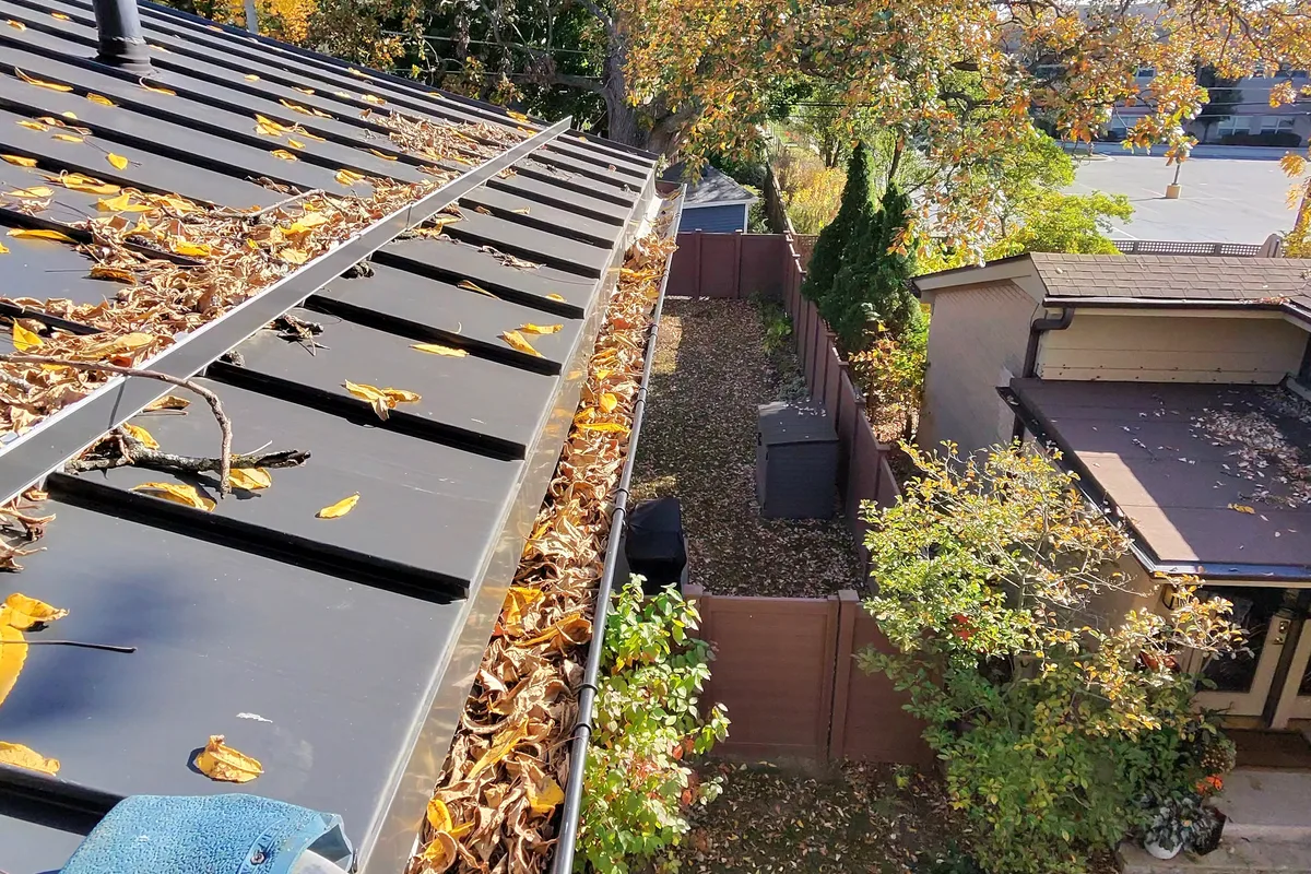 Gutter Cleaning before — Arlington Heights IL 2-story house