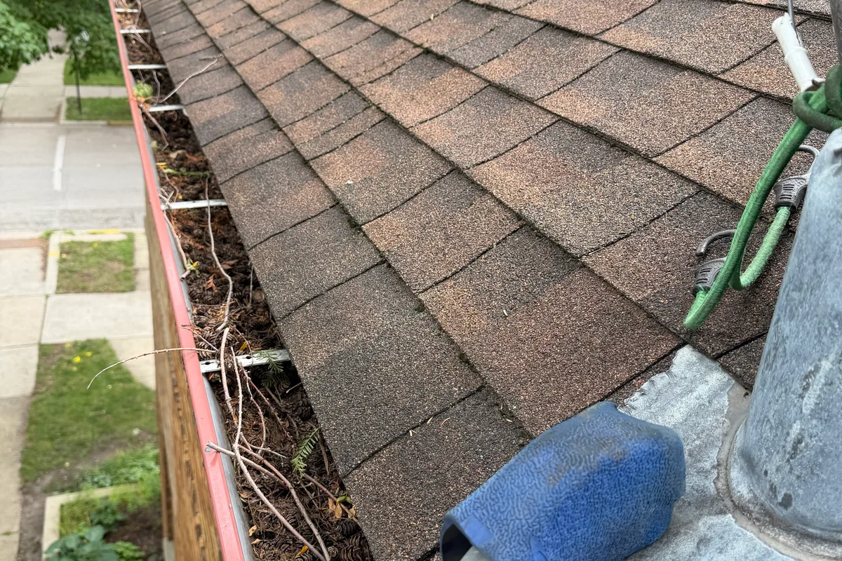 Gutter Cleaning before — Chicago IL 2-story house