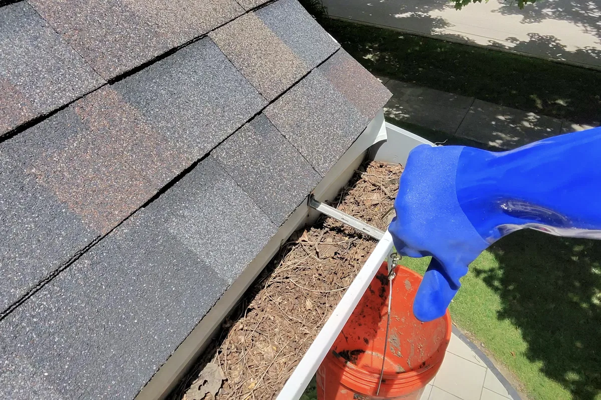 Gutter Cleaning before — Deerfield IL 2-story house