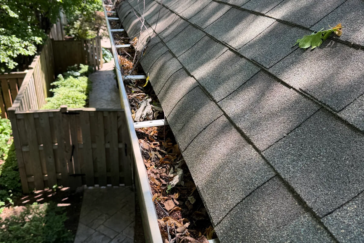 Gutter Cleaning before — Evanston IL 2-story house