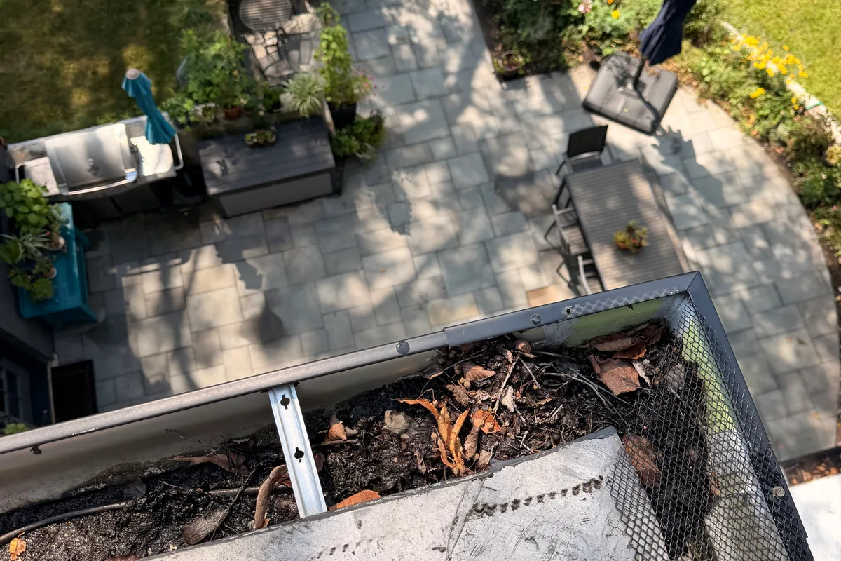 Gutter Cleaning before — Evanston IL 3-story house
