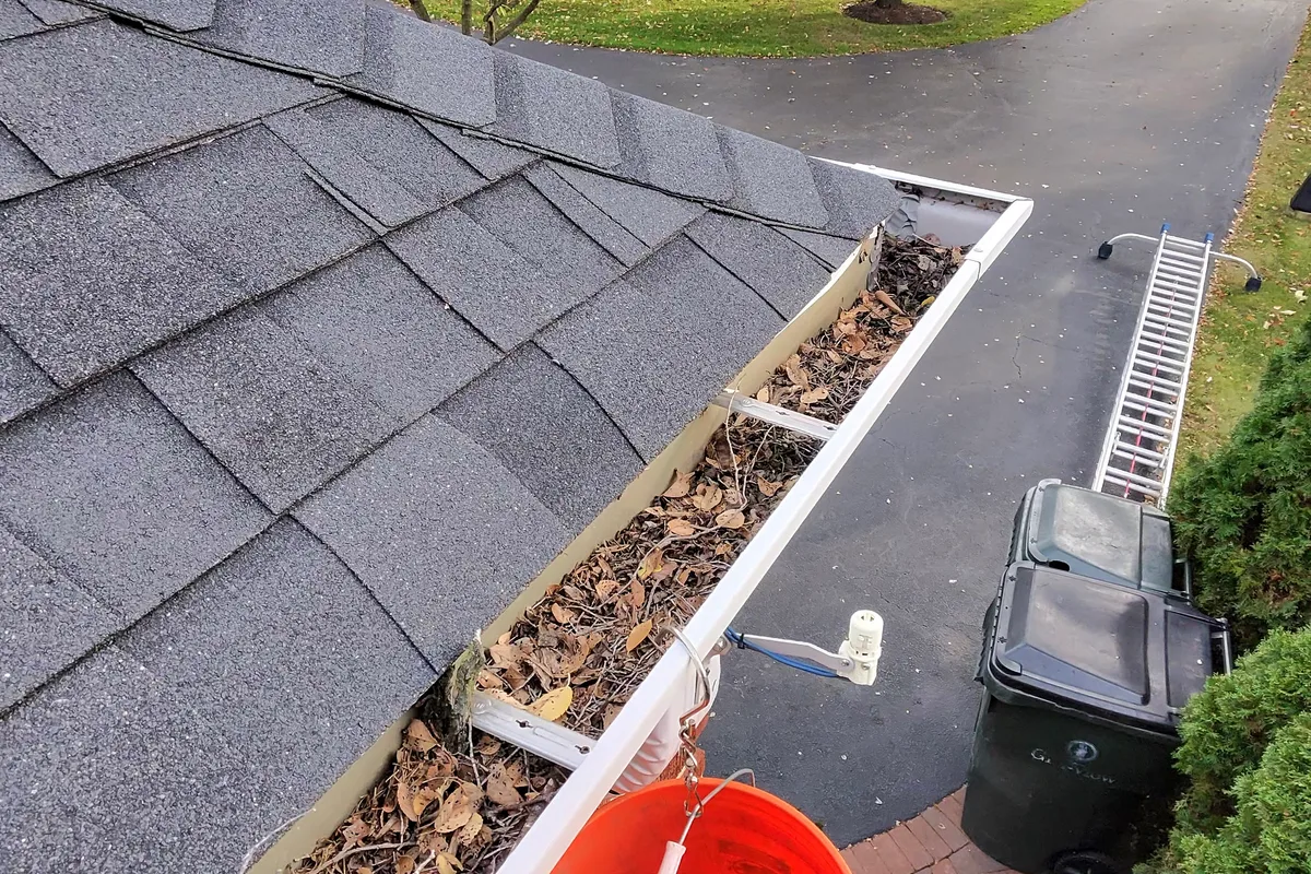 Gutter Cleaning before — Glenview IL 2-story house