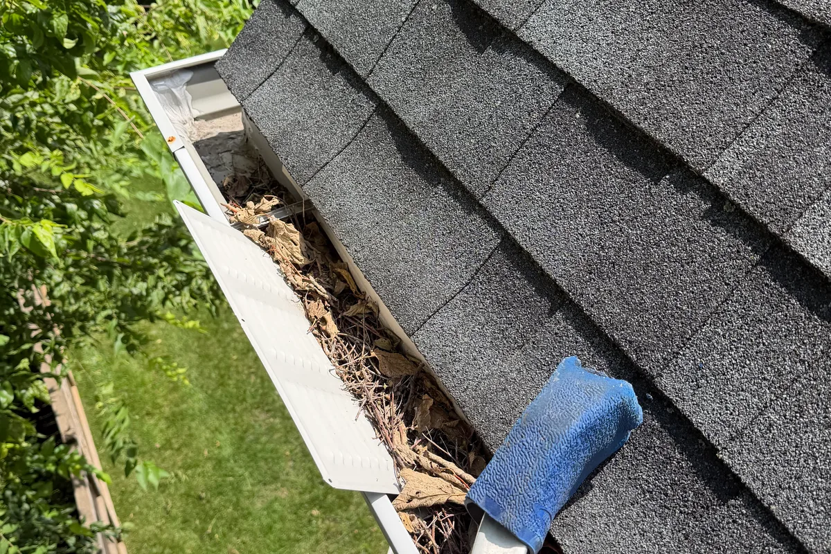 Gutter Cleaning before — Hinsdale IL 2-story house