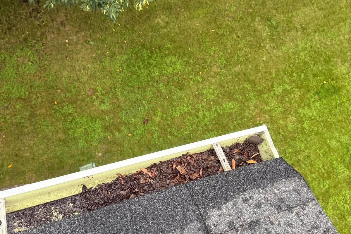 Gutter Cleaning before — Lake Villa IL 2-story house