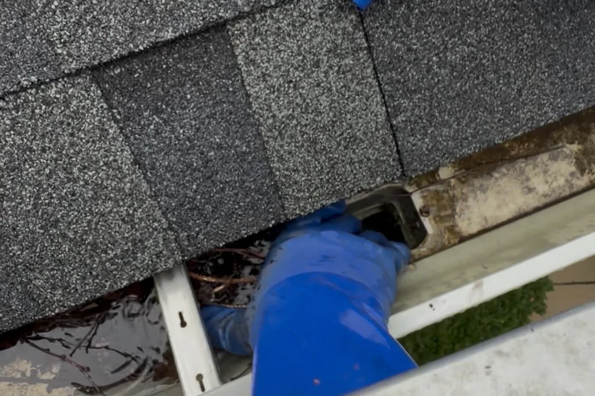 Gutter Cleaning before — Lake Villa IL 2-story house