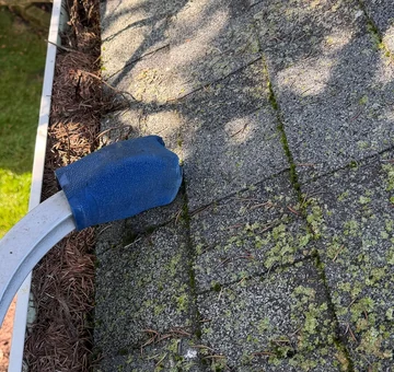 Gutter cleaning before &mdash; two-story house in Palatine, IL
