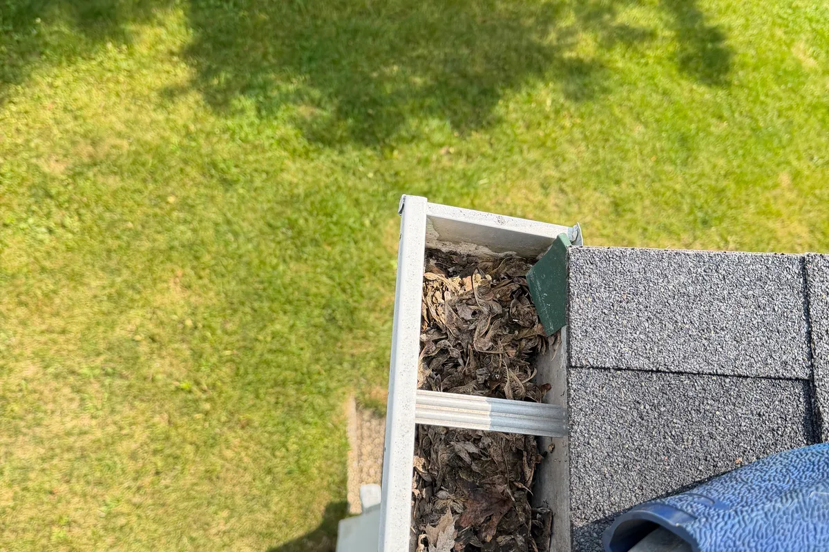 Gutter Cleaning before — Round Lake IL 2-story house
