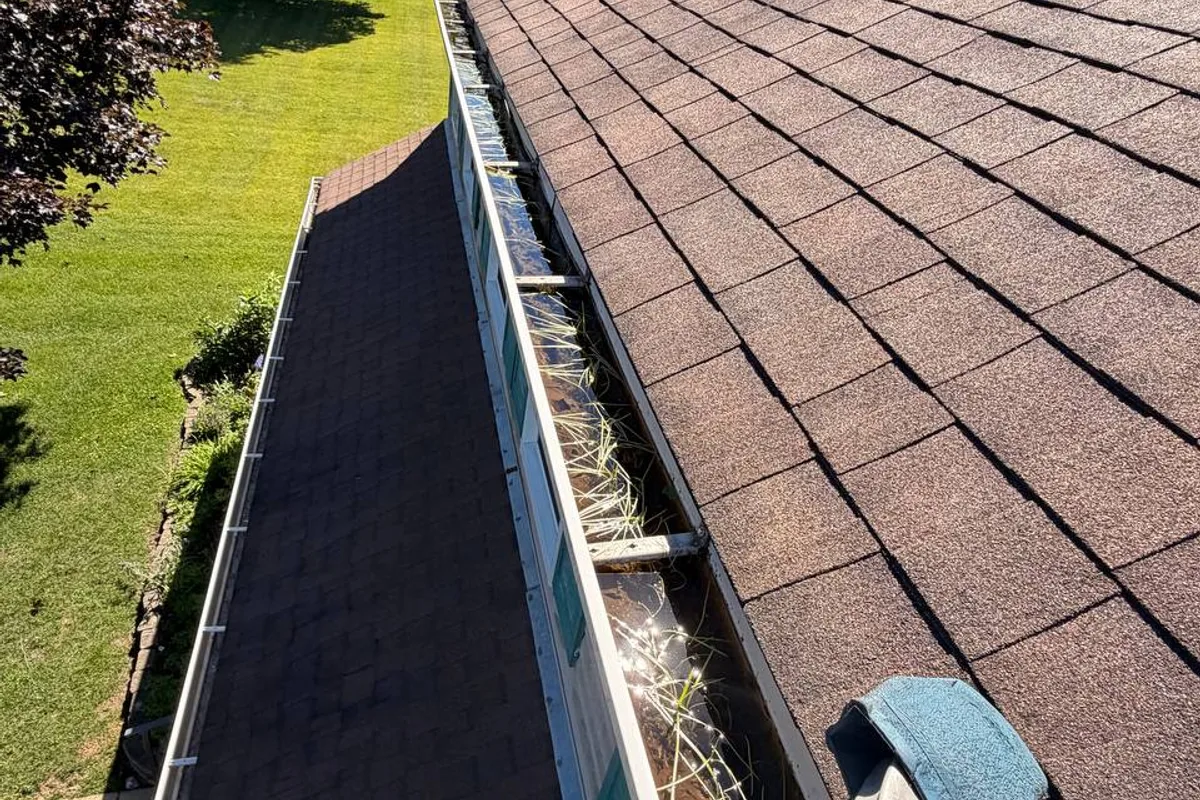 Gutter Cleaning before — Sleepy Hollow IL 2-story house