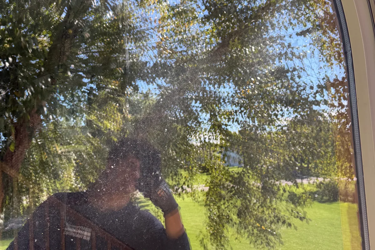 Window Washing before — Woodstock IL 2-story house
